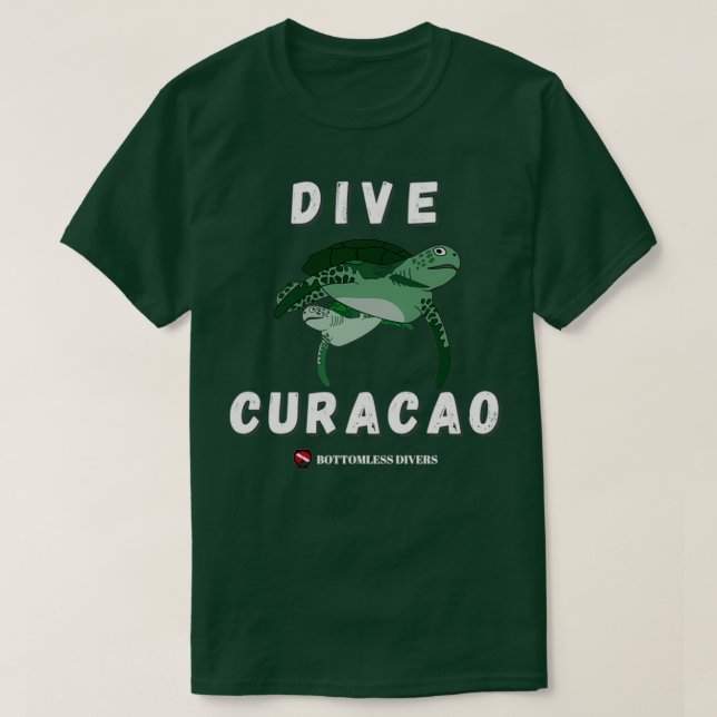 Dive Curacao Turtles med vitt teckensnitt T Shirt (Design framsida)