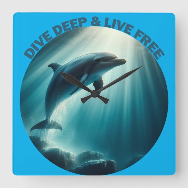 Dive Deep Live Free Dolphin Fyrkantig Klocka (Framsida)