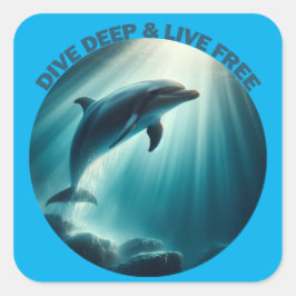 Dive Deep Live Free Dolphin Fyrkantigt Klistermärke