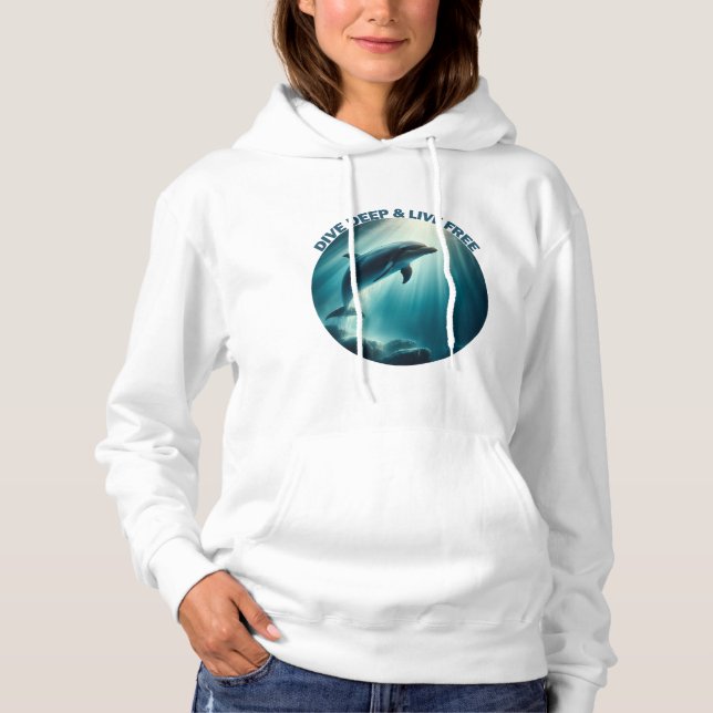 Dive Deep Live Free Dolphin T Shirt (Framsida)