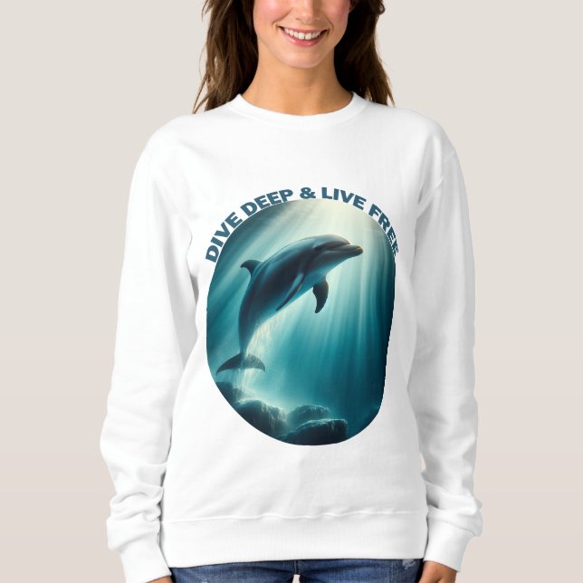 Dive Deep Live Free Dolphin T Shirt (Framsida)