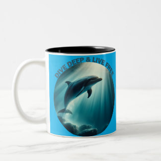 Dive Deep Live Free Dolphin Två-Tonad Mugg