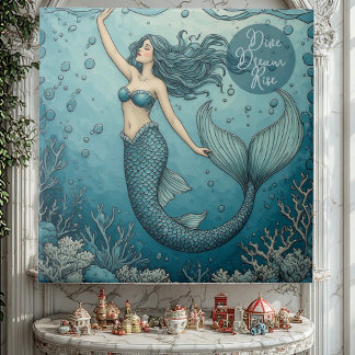 Dive Dream Rise Ocean Coral Reef Mermaid Inspiring Kakelplatta