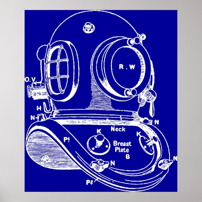 Dive Helmet Blueprint Poster (Framsidan)