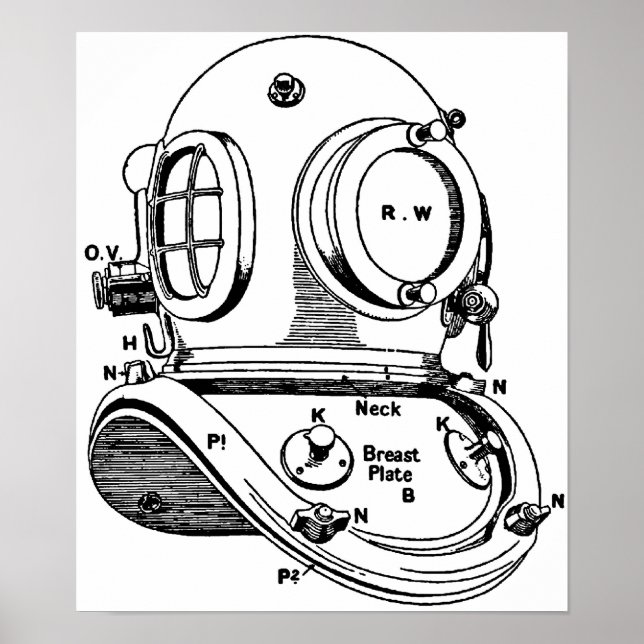 Dive Helmet Illustration Poster (Framsidan)