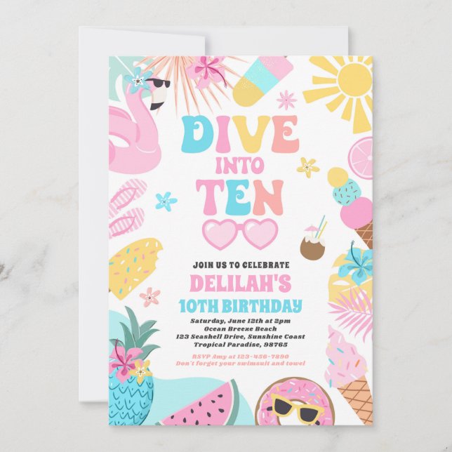 Dive i tio Tropical Beach 10:e Födelsedagsfesten Inbjudningar (Framsida)
