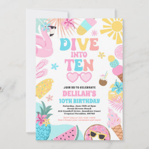Dive i tio Tropical Beach 10:e Födelsedagsfesten Inbjudningar