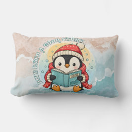Dive Into A Good Story Cute Reading Penguin Pillow Lumbarkudde