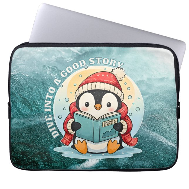 Dive Into A Good Story Penguin Metal Art Laptop Fodral (Framsidan)