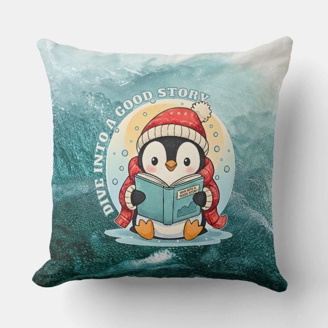 Dive Into A Good Story Reading Penguin Pillow Kudde (Framsida)