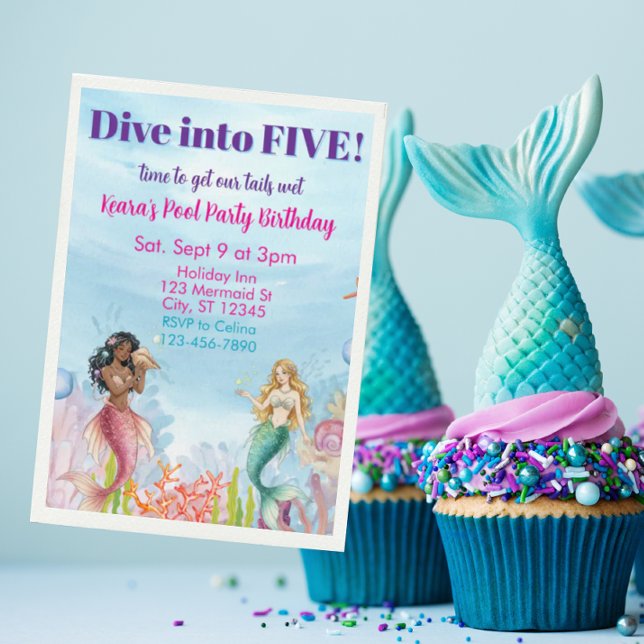 Dive into Five, Mermaid Birthday Inbjudningar (Skapare uppladdad)