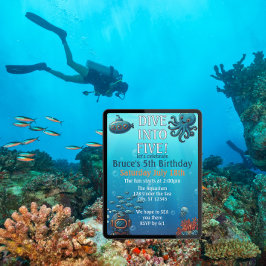 Dive Into Five, Under the Sea Blue birthday party Inbjudningar