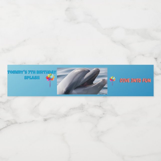 Dive Into Fun Dolphin Splash Vattenflaska Etikett (Singel etikett)