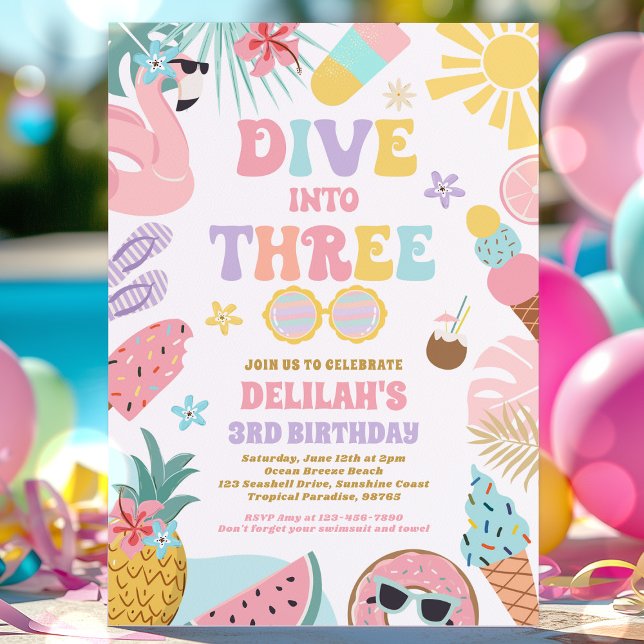 Dive Into Three Tropical Beach 3rd Birthday Party Inbjudningar (Skapare uppladdad)