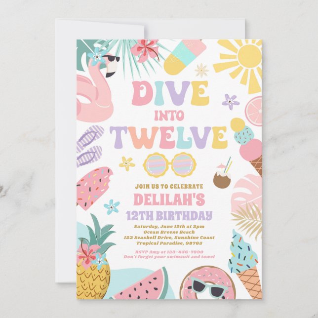 Dive Into Twelve Tropical Beach 12th Birthday  Inbjudningar (Framsida)