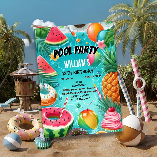 Dive pojke vatten blå Coola Bassäng Party 13:e föd Inbjudningar (Skapare uppladdad)