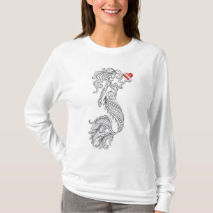 Divehjärtats Sjöjungfru Kvinnor i Sleeve T- Shir T Shirt