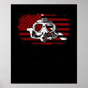 Diver Down Dive Flagga Dyka American Flagga Poster
