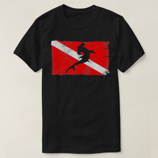 Diver Down Flagga Hammerhead Silhouette Diving Vin T Shirt (Design framsida)