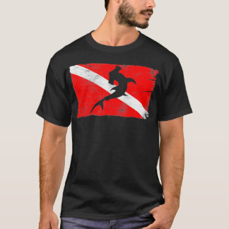 Diver Down Flagga Hammerhead Silhouette Diving Vin T Shirt