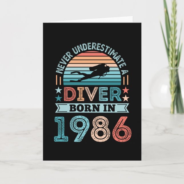 Diver född 1986, 40:e födelsedagen Diving Gift Div Kort (Framsida)