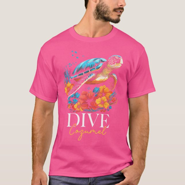 Diver för Dyka i Cozumel Mexico Sea Turtle T Shirt (Framsida)