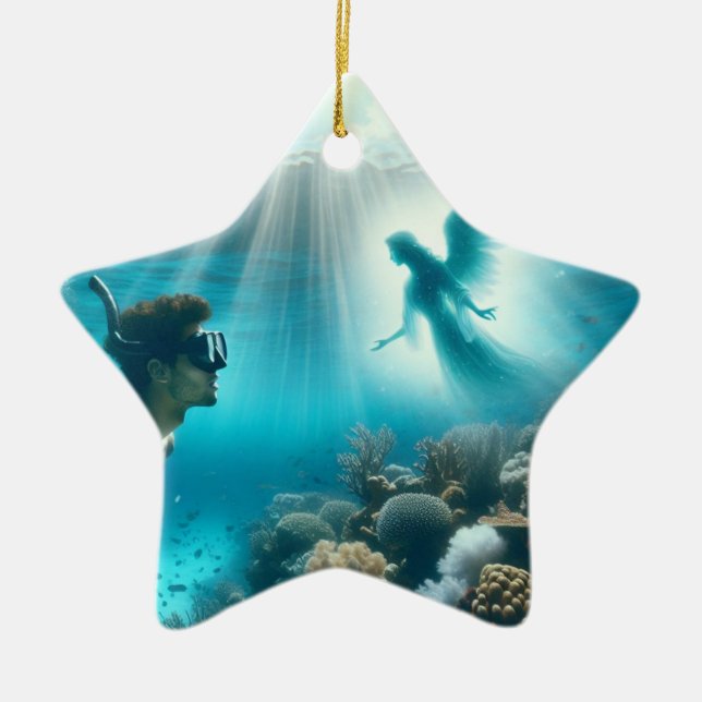 Diver hittar en reef ängel julgransprydnad keramik (Framsidan)