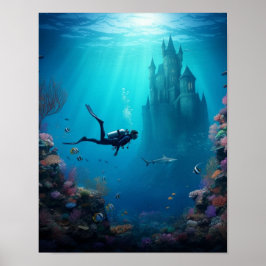 Diver hittar ett slott i revet poster