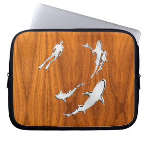 Diver med Sharks Silhouettes på Teak Veneer Laptop Fodral