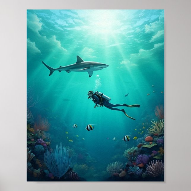 diver meets a shark poster (Framsidan)