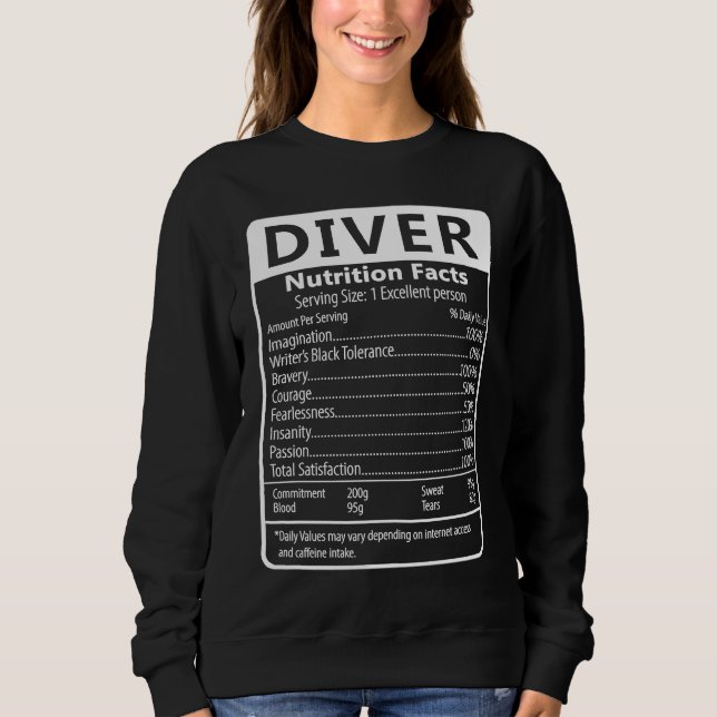 Diver Nutrition Facts Sarcastic Graphic Humor T Shirt (Framsida)