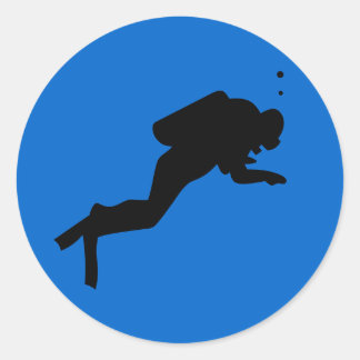 Diver Silhouette - Round Sticker Runt Klistermärke