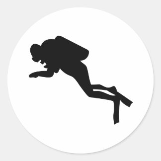 Diver Silhouette - Round Sticker Runt Klistermärke