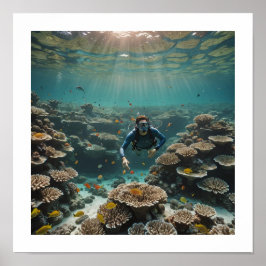 Diver som njuter av friska rev poster