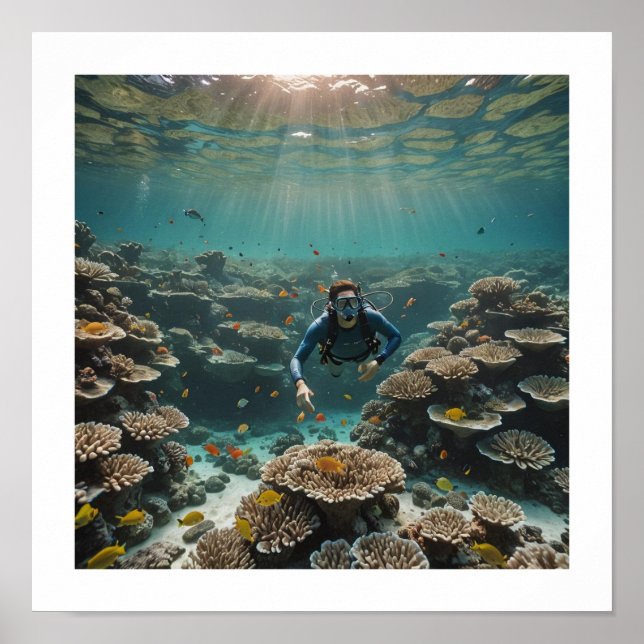 Diver som njuter av friska rev poster (Framsidan)