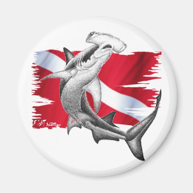 Divera flagga med hammerhead shark diver ner magnet (Framsidan)
