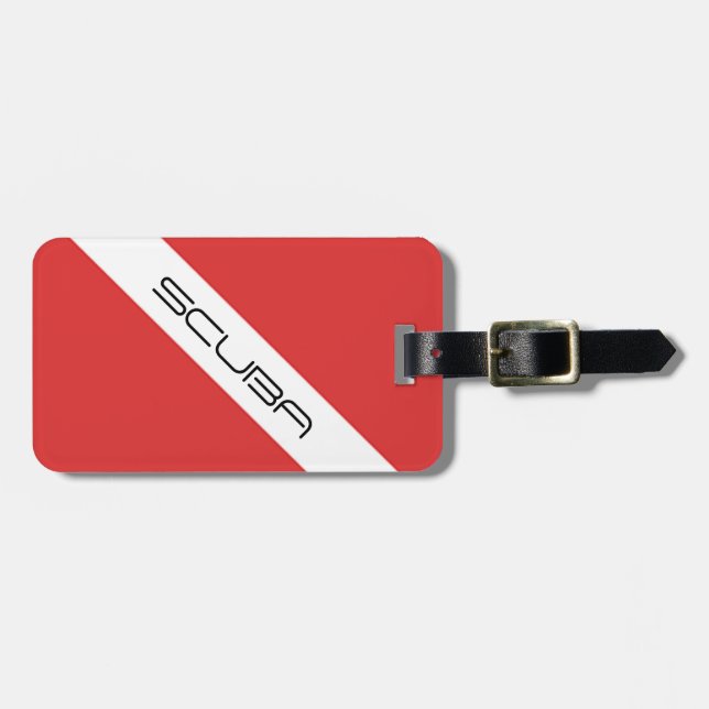 Divers Flagga, Emblem Red White - Dyka Symbol Bagagebricka (Horisontell Framsida)