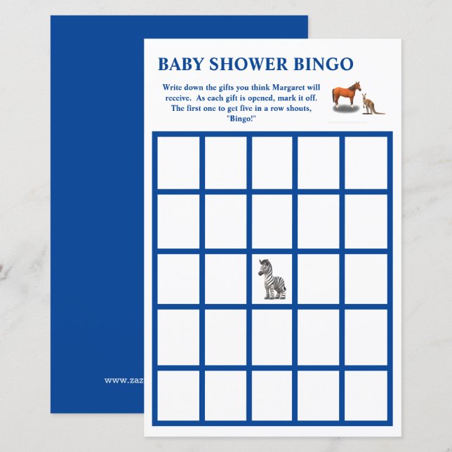 Diverse Djur Tematisk Baby Shower Bingo (Fram/baksida)