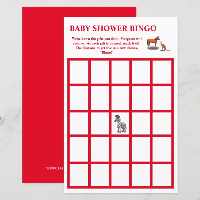 Diverse Djur Tematisk Baby Shower Bingo (Fram/baksida)