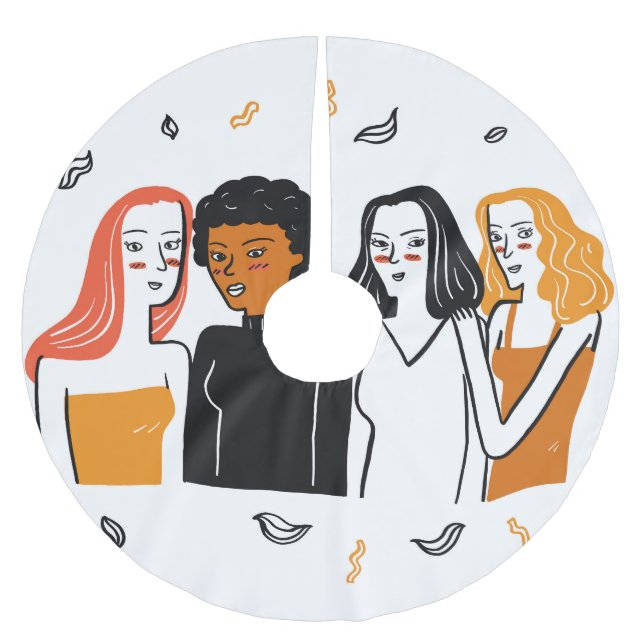 Diverse flickor, olika nationaliteter tillsammans. julgransmatta borstad polyester (Framsidan)