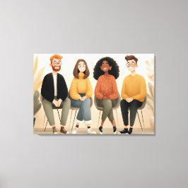 Diverse Friends Sitting Together Cozy Illustration Canvastryck