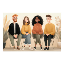 Diverse Friends Sitting Together Cozy Illustration Fototryck