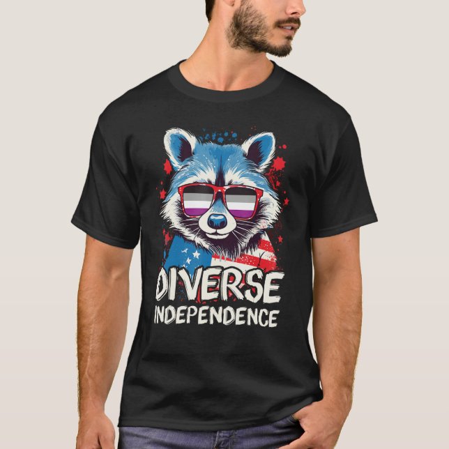 Diverse Independence  Raccoon Asexual Sunglasses F T Shirt (Framsida)