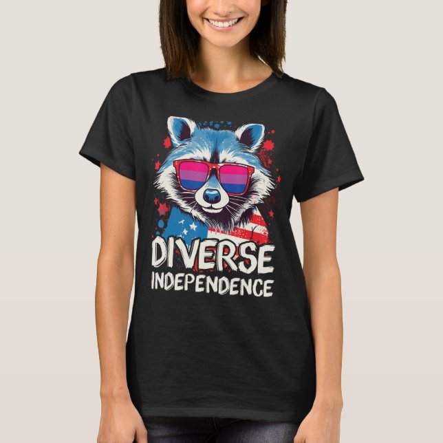 Diverse Independence Raccoon Bisexual Sunglasses F T Shirt (Framsida)