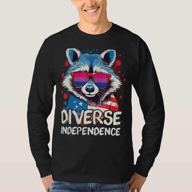 Diverse Independence Raccoon Bisexual Sunglasses F T Shirt (Framsida)