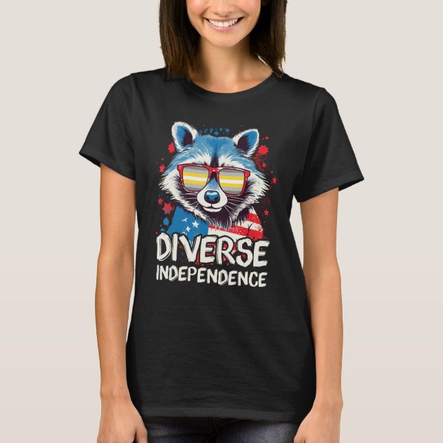 Diverse Independence  Raccoon Demigender Sunglasse T Shirt (Framsida)