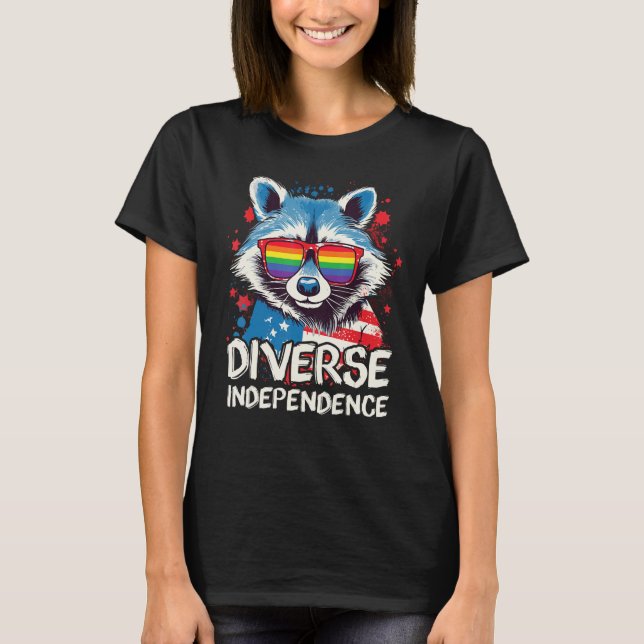 Diverse Independence  Raccoon LGBT Pride Sunglasse T Shirt (Framsida)