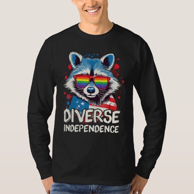 Diverse Independence  Raccoon LGBT Pride Sunglasse T Shirt (Framsida)