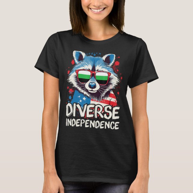 Diverse Independence  Raccoon Neutrois Sunglasses  T Shirt (Framsida)