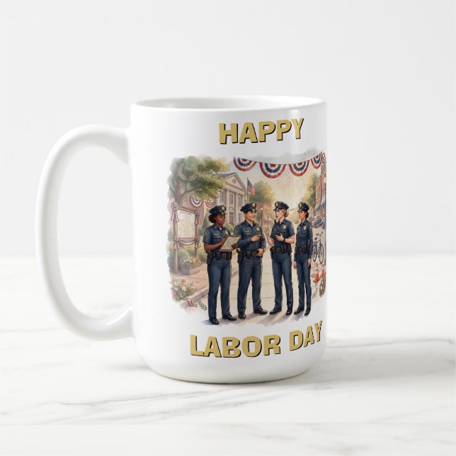 Diverse poliser patriotisk arbetsdagskonst kaffemugg (Vänster)